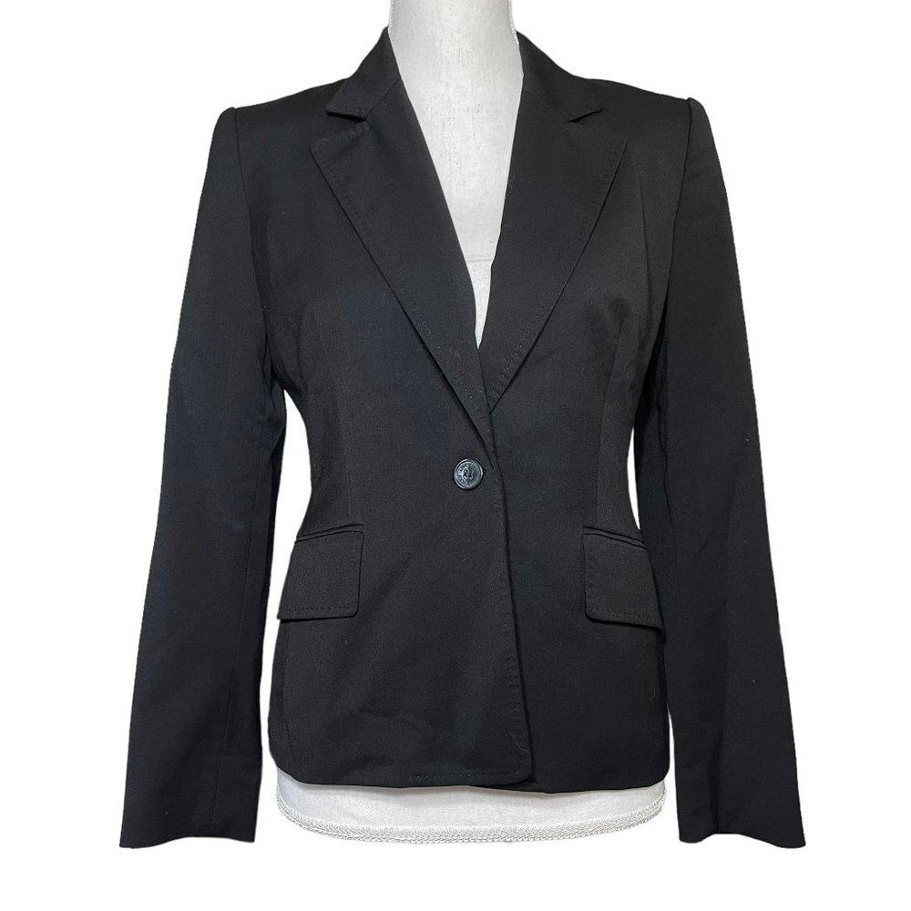 Anne Klein Blazer 4P Petite 4 Single Button Black Notched Collar Business Jacket